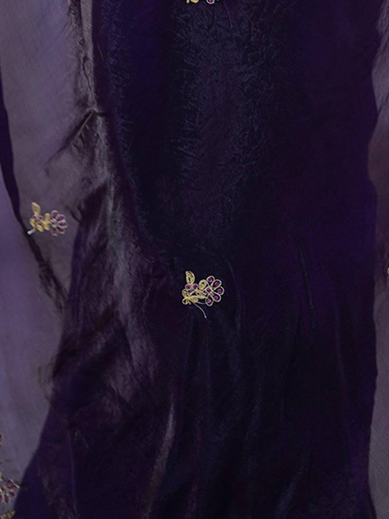 Satrani Women's Tissue Silk Sequins Embroidery Saree with Unstitched Blouse Piece (4534S6882N_Dark Purple) - Image 5