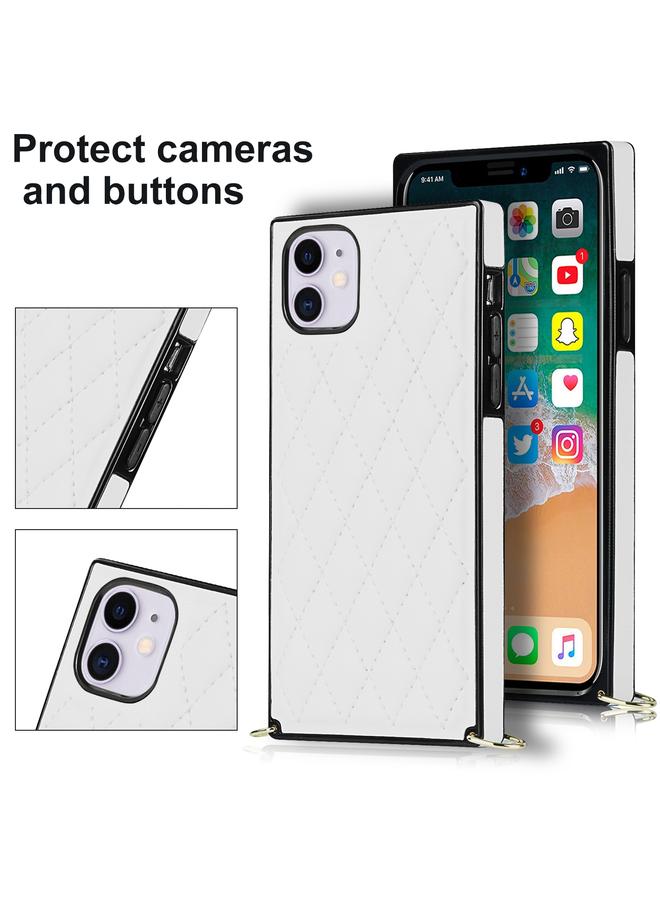 Zaboon Case For iPhone 11 Elegant Rhombic Pattern Microfiber Leather +TPU Shockproof Case with Crossbody Strap Chain - Image 4