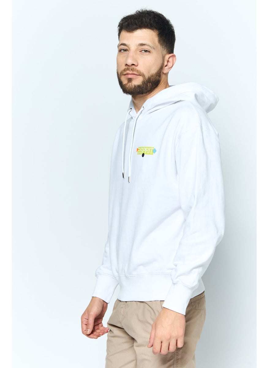 ESPRIT Men Hooded Brand Logo Long Sleeves Sweatshirt, White  - Image 3
