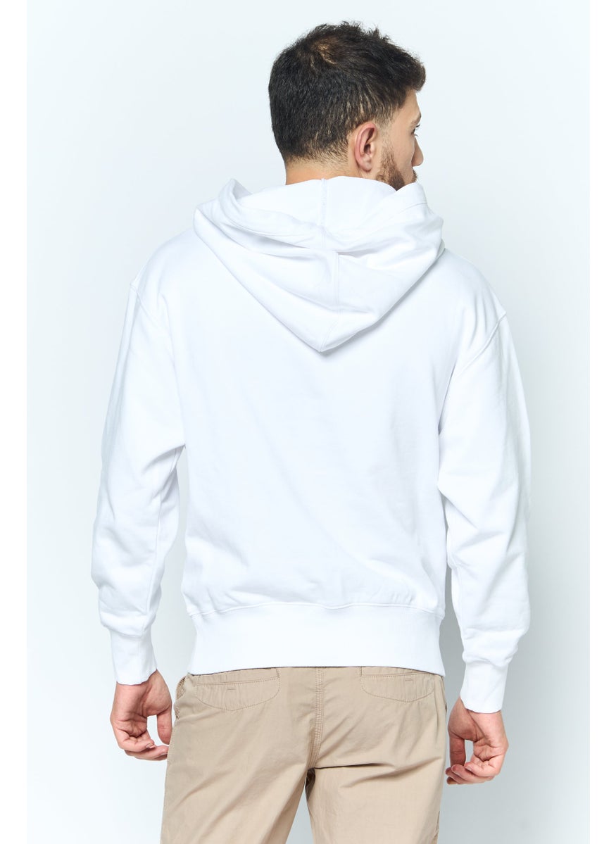 ESPRIT Men Hooded Brand Logo Long Sleeves Sweatshirt, White  - Image 4