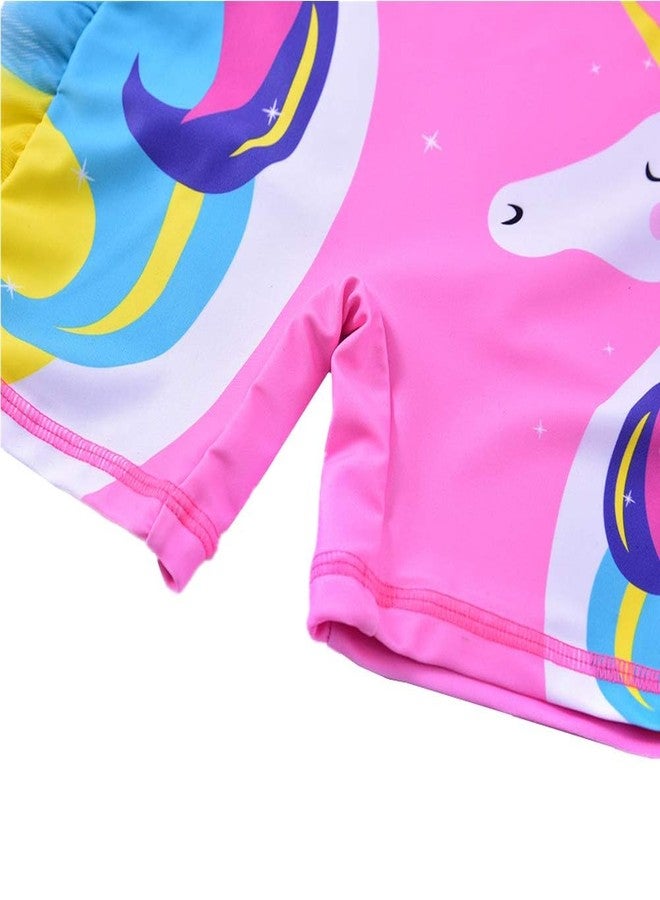Kimjun Baby Girl One Piece Swimsuit Sunsuit Long Sleeve Swimwear Rash Guard Toddler Kid Unicorn Bathing Suit Zip with Hat (5-6 Years/110) Pink - Image 5