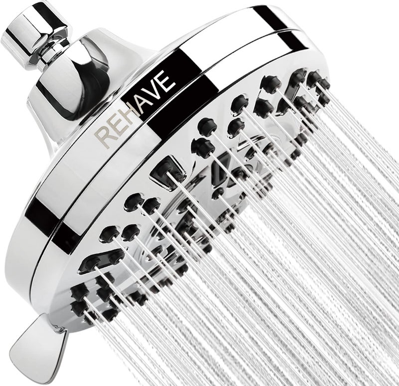 REHAVE 51Inch Rainfall Shower Head with 63 Jets 8 Spray Modes Chrome Finish Brass AngleAdjustable AntiClogging Silicone Nozzles