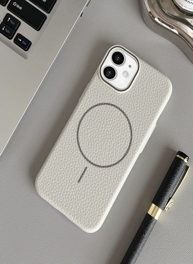 Magsafe Phone Case For iPhone 11 With High Quality Rubber Frame And Slim Lychee Pattern Leather Case with Camera Lens Protection Shockproof Cover And support wireless Charging Leather Cover for iPhone 11 - Beige  - Image 3