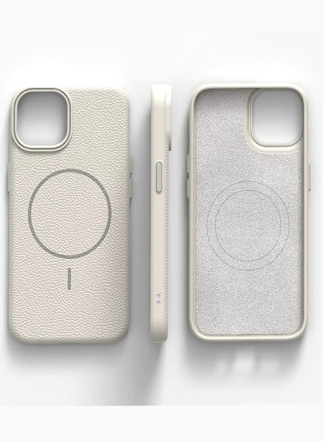 Magsafe Phone Case For iPhone 11 With High Quality Rubber Frame And Slim Lychee Pattern Leather Case with Camera Lens Protection Shockproof Cover And support wireless Charging Leather Cover for iPhone 11 - Beige  - Image 2