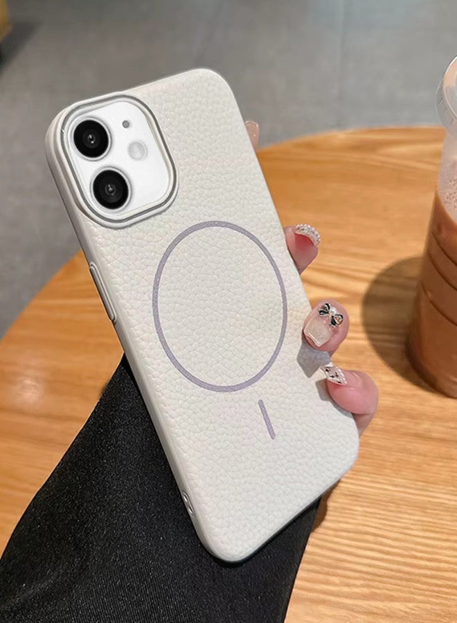 Magsafe Phone Case For iPhone 11 With High Quality Rubber Frame And Slim Lychee Pattern Leather Case with Camera Lens Protection Shockproof Cover And support wireless Charging Leather Cover for iPhone 11 - Beige  - Image 1