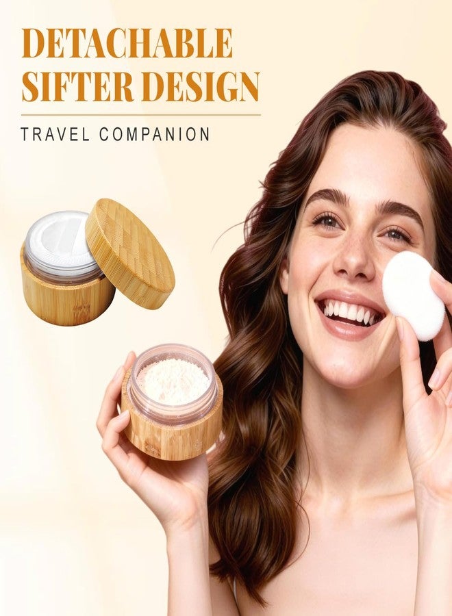 VANTOBEST 30ml /1oz Empty Bamboo Loose Powder Container Jar Portable Make up Cosmetic Loose Powder Foundation Box Case Holder with Powder Puff and Sifter Lid - Image 5