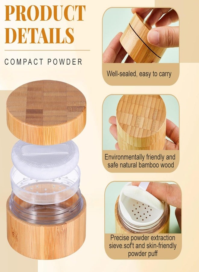VANTOBEST 30ml /1oz Empty Bamboo Loose Powder Container Jar Portable Make up Cosmetic Loose Powder Foundation Box Case Holder with Powder Puff and Sifter Lid - Image 3