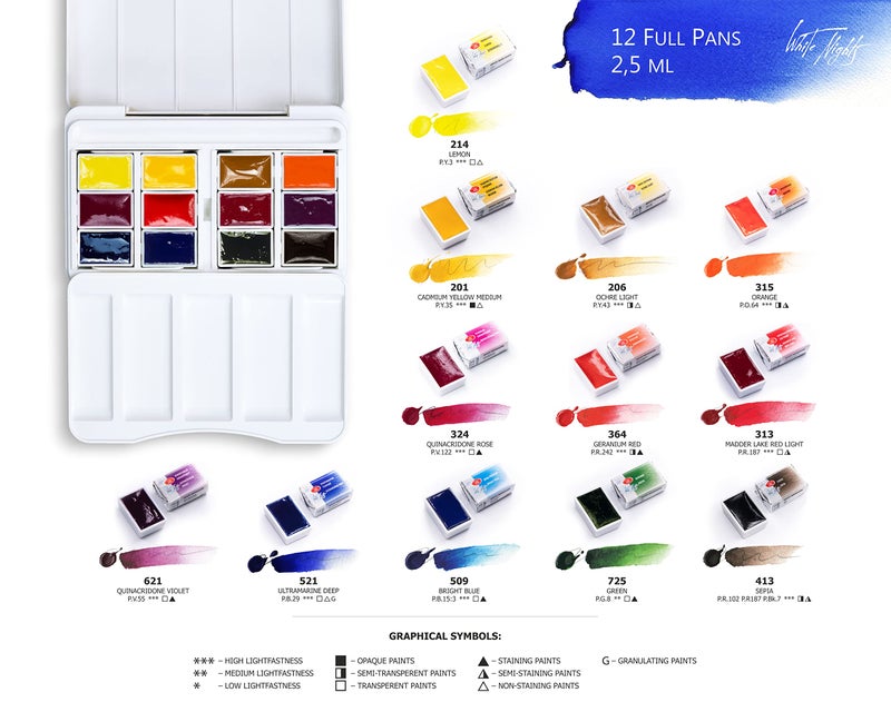 White Nights Artists' Watercolours Set of 12 - Botanica (Plastic Pallete)- Limited Edition - Image 5