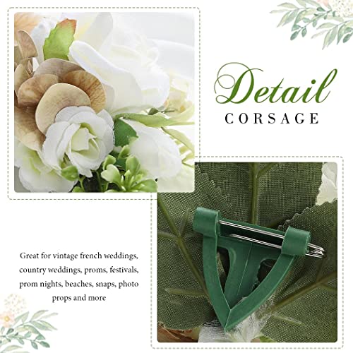 Latious Wedding Flower Boutonniere White Groom Rose Buttonholes Men's Boutineer Party Suit Decoration Prom Anniversary Accessories for Groomsmans and Man (White) - Image 3