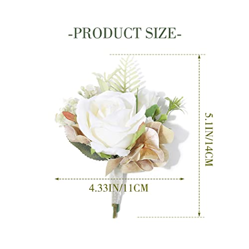 Latious Wedding Flower Boutonniere White Groom Rose Buttonholes Men's Boutineer Party Suit Decoration Prom Anniversary Accessories for Groomsmans and Man (White) - Image 5