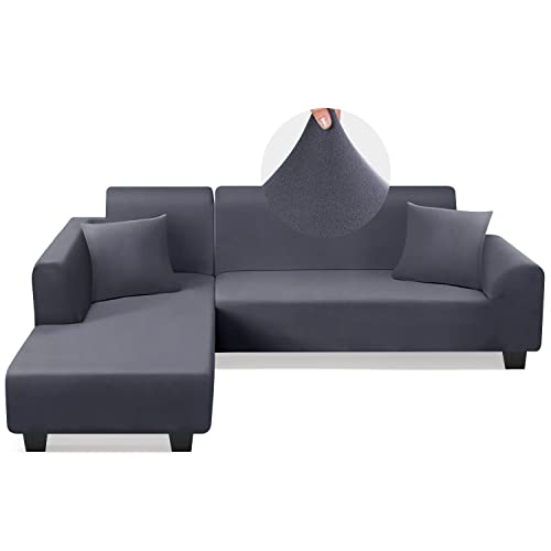 L Shape Sofa Couch Covers Super Stretch 2pcs 3 3 Seaters Sectional Chaise Slipcover with 2pcs Pillow Covers for Pets Kids Light Grey