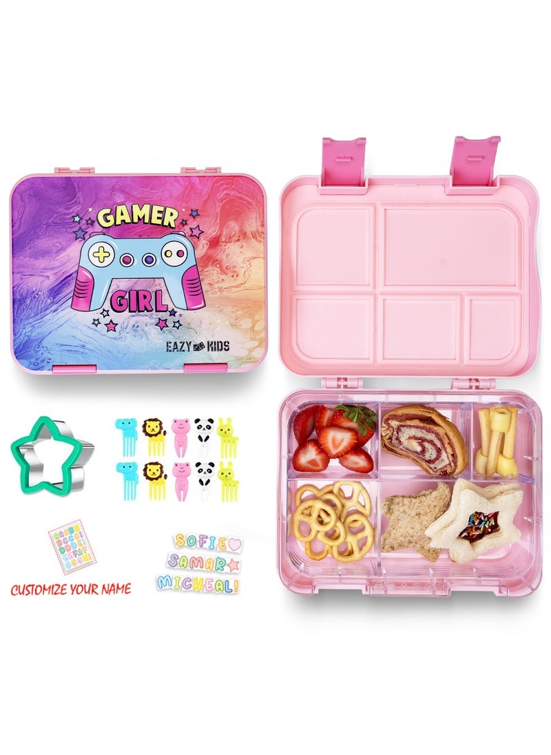 Eazy Kids 5 to 4 Convertible Bento Lunch Box With Sandwich Cutter Set-Gamer Girl  - Image 1