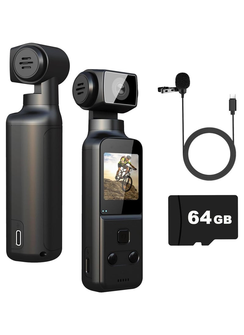 ZESTECH 4K Pocket Camera with External Microphone, Action Camera with 270° Rotating Lens, Mini Video & Audio Recording, Portable Small Camcorder, Video Wireless Recorder for Outdoor Sport, Bike, Travel  - Image 1
