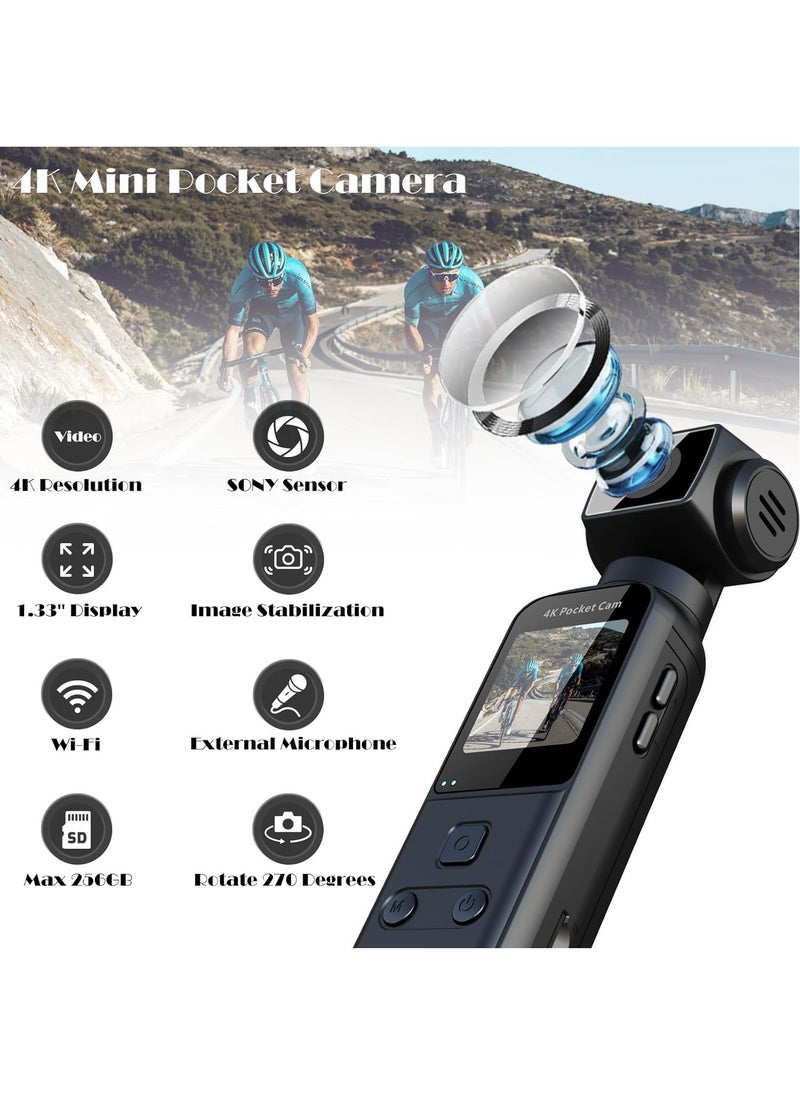 ZESTECH 4K Pocket Camera with External Microphone, Action Camera with 270° Rotating Lens, Mini Video & Audio Recording, Portable Small Camcorder, Video Wireless Recorder for Outdoor Sport, Bike, Travel  - Image 2