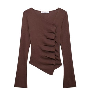 Womens V-neck pleated slim knit long sleeve 2024 autumn new European and American cross-border solid color base sweater 5441 brown long-sleeved shirt - pzsku/Z96B466C73E2103404371Z/45/1746225024/7b767a32-7c70-48ac-a931-87acaa39e434