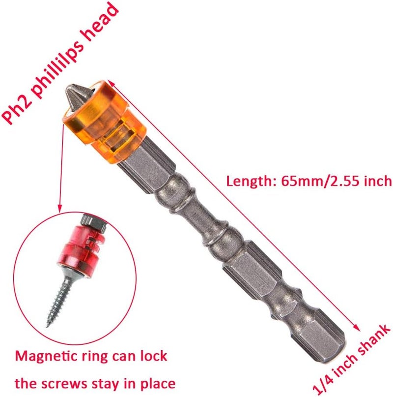 Eyech 10pcs PH2 Magnetic Phillips Cross Screwdriver Bits Set 14 Inch Hex Shank Plasterboard Drywall S2 Alloy Electric Power Driver Bit Set - Image 3