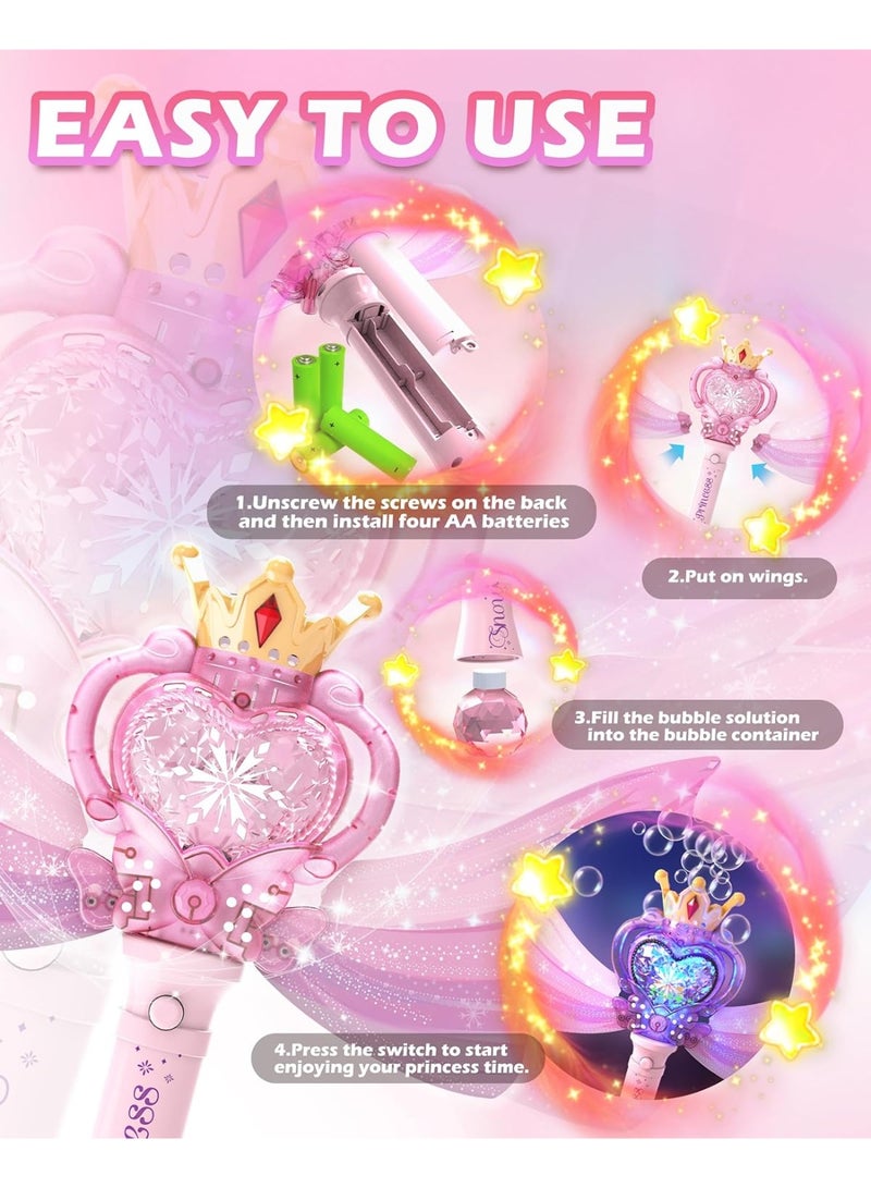 Princess Bubble Wand for Girls, Electric Automatic Bubble Machine with Music & Lights,  Fairy Wand Bubble Machine Toy for Kids 3+, Include 2 Bottles of Bubble Solution - Image 4