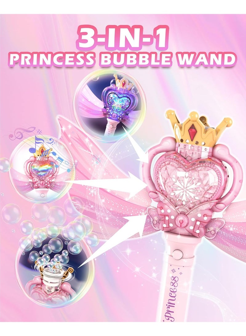 Princess Bubble Wand for Girls, Electric Automatic Bubble Machine with Music & Lights,  Fairy Wand Bubble Machine Toy for Kids 3+, Include 2 Bottles of Bubble Solution - Image 3
