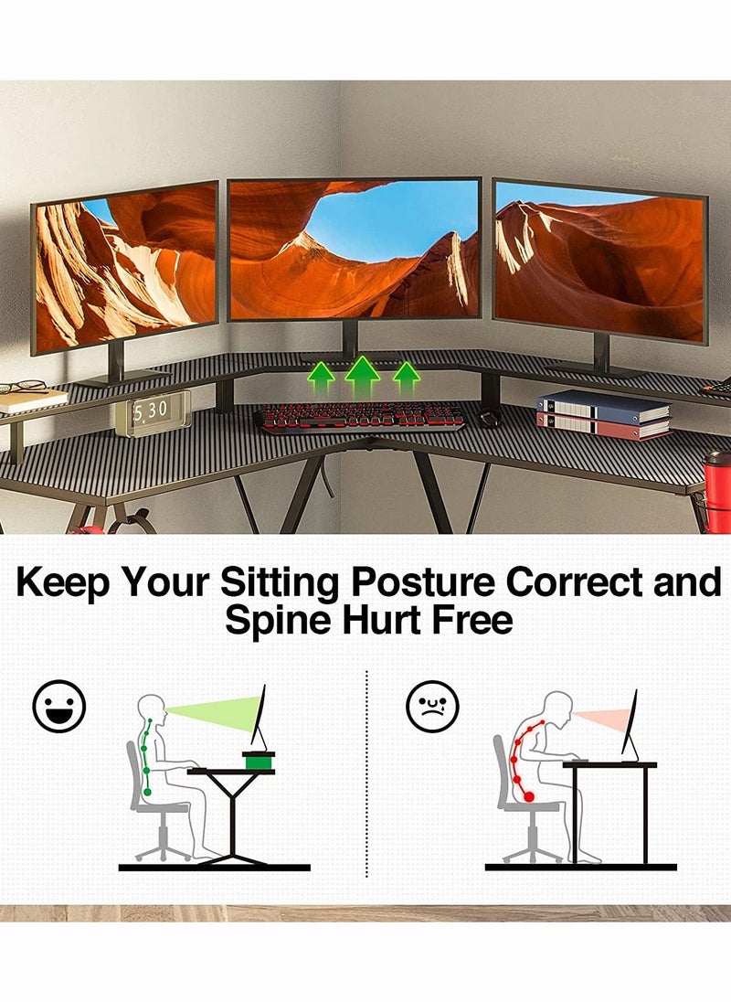Chulovs Chulovs Gaming Desk 126Cm With Led Strip & Power Outlets, L-Shaped Corner Desk Carbon Fiber Surface With Monitor Stand, Table With Cup Holder, Headphone Hook 126X126X91 Cm  - Image 5