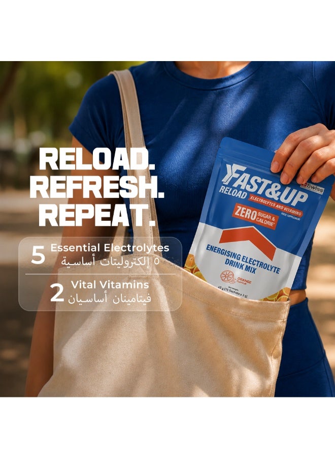 FAST&UP Reload - Zero Sugar Instant Hydration Sticks - Orange Flavour - Pack of 30 - Image 1