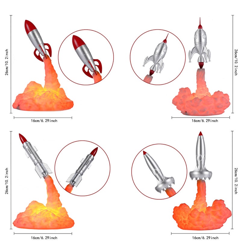 3D Printing Rocket Desk Lamp Bedside Table Lamp Warm LED Night Light USB Rechargeable Home Decoration Adult Kids Gift - Image 4