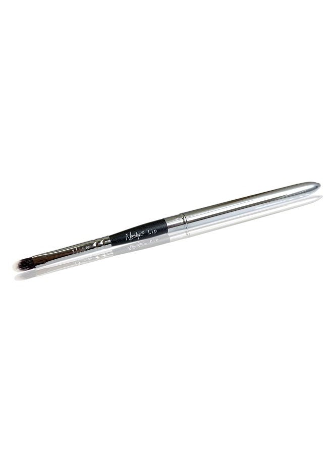 Nanshy Lip Makeup Brush with Lid Retractable use for Lipstick Liner Gloss (Black Handle, Chrome Silver Cap) Vegan Cruelty-Free - Image 3