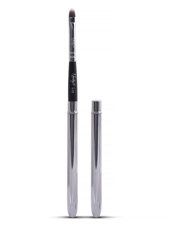 Nanshy Lip Makeup Brush with Lid Retractable use for Lipstick Liner Gloss (Black Handle, Chrome Silver Cap) Vegan Cruelty-Free - Image 1