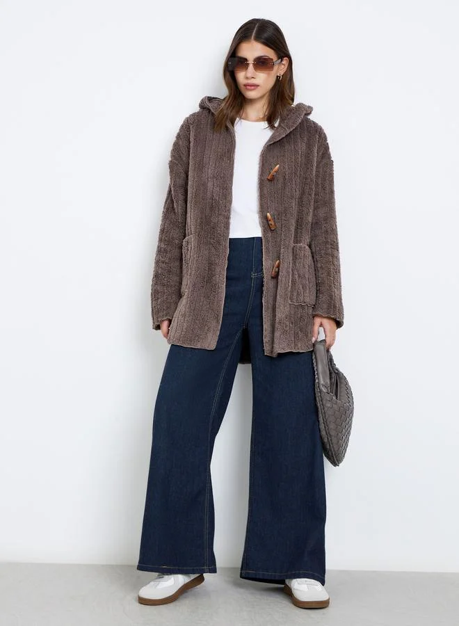 Take Two Take Two Brown Furry Button-Up Teddy Coat