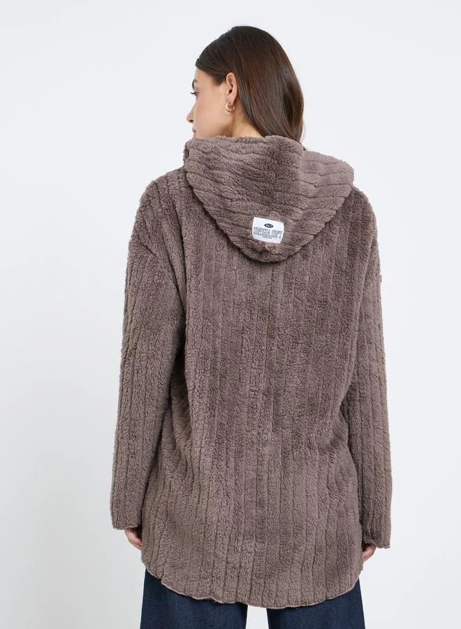 Take Two Take Two Brown Furry Button-Up Teddy Coat
