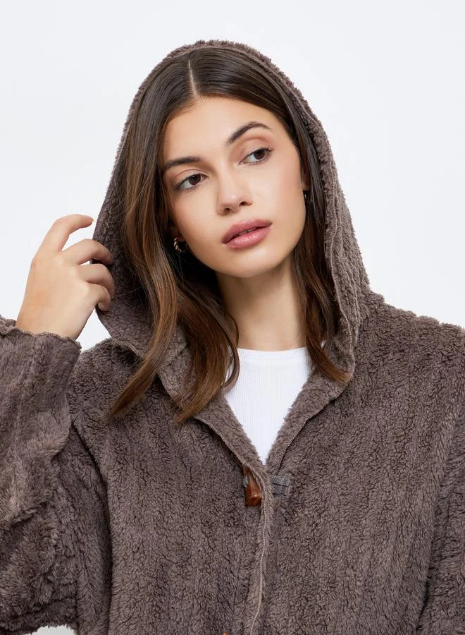 Take Two Take Two Brown Furry Button-Up Teddy Coat