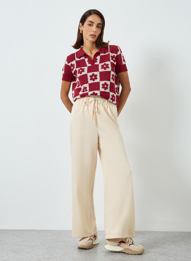 Take Two Women Beige Wide Leg Pants with Drawstring - Image 1