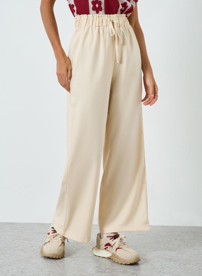 Take Two Women Beige Wide Leg Pants with Drawstring - Image 2