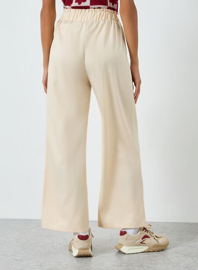 Take Two Women Beige Wide Leg Pants with Drawstring - Image 4