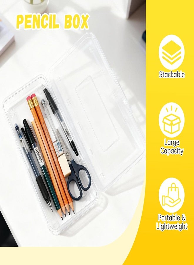 Fevbcnrj Plastic Pencil Box 5x8 Inch, Large Capacity Pencil Box, Clear Boxes with Snap-tight Lid, Stackable Design, Hard Plastic Storage Boxes for Pencils, Pens, Crayons, Office and Studying Supplies - Image 2