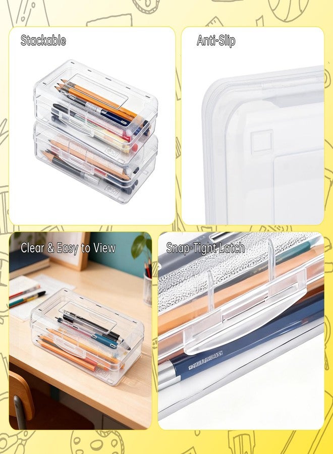 Fevbcnrj Plastic Pencil Box 5x8 Inch, Large Capacity Pencil Box, Clear Boxes with Snap-tight Lid, Stackable Design, Hard Plastic Storage Boxes for Pencils, Pens, Crayons, Office and Studying Supplies - Image 3