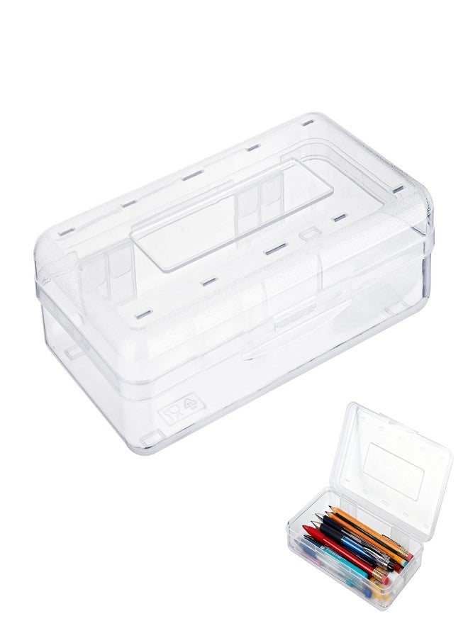 Fevbcnrj Plastic Pencil Box 5x8 Inch, Large Capacity Pencil Box, Clear Boxes with Snap-tight Lid, Stackable Design, Hard Plastic Storage Boxes for Pencils, Pens, Crayons, Office and Studying Supplies - Image 1