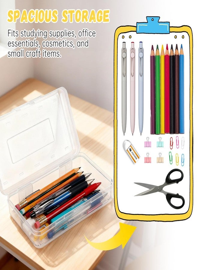 Fevbcnrj Plastic Pencil Box 5x8 Inch, Large Capacity Pencil Box, Clear Boxes with Snap-tight Lid, Stackable Design, Hard Plastic Storage Boxes for Pencils, Pens, Crayons, Office and Studying Supplies - Image 4