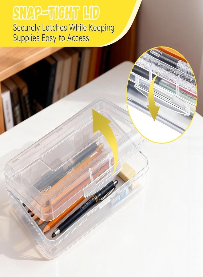 Fevbcnrj Plastic Pencil Box 5x8 Inch, Large Capacity Pencil Box, Clear Boxes with Snap-tight Lid, Stackable Design, Hard Plastic Storage Boxes for Pencils, Pens, Crayons, Office and Studying Supplies - Image 5