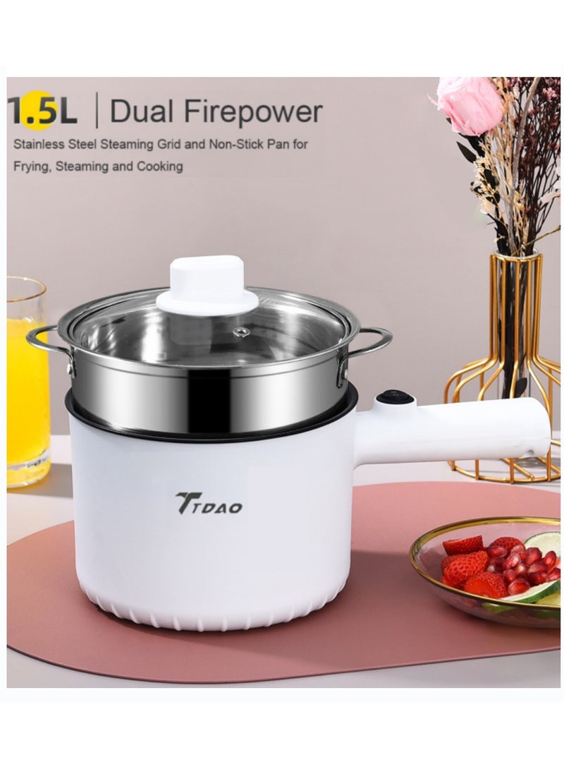 TDAO 450W 3 Piece Multi Functional Elctric Hot Pot with Steamer, and Temperature Control Non-Stick Electric Cooker Shabu, Electric Cooking Pot, Used for Steak, Steaming, Frying, Stir Frying, Boiling, Stewing, Hotpot, Teppanyaki, Egg 1.5L - Image 1
