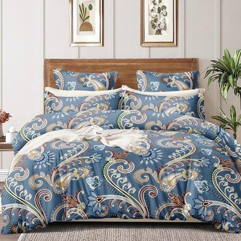 PRISCILLA 400 TC Super Soft Premium Glace Cotton King Size Comforter Set with 1 Matching Flat Bedsheet and 2 Pillow Covers Set of 4 Pieces AC Comforter SetDuvet for Double Bed Pattern 1 - Image 1