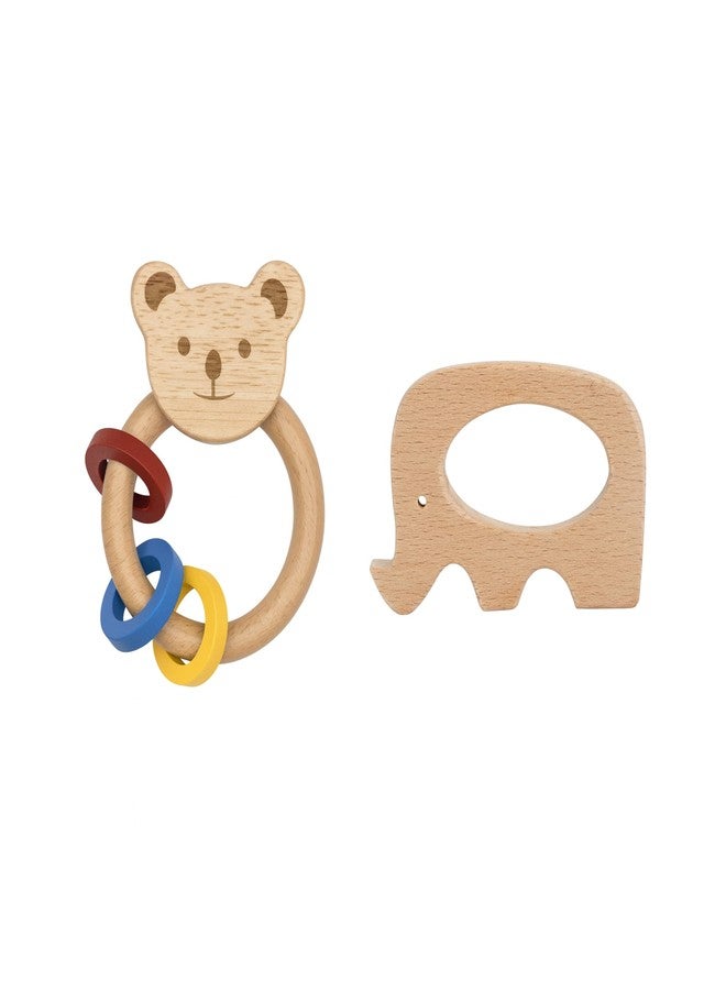 Pingo Play Wooden Rattle | Montessori Sensory Toy for Babies | Natural Beech Wood, Non-Toxic Paint, Eco-Friendly Baby Toy Set (3+ Months) (Rattle + Elephant Teether) - Image 1