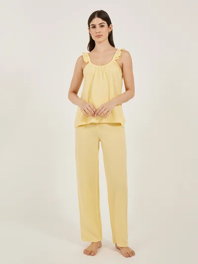 Styli Cotton Gauze Ruffle Cami and Pyjama Set