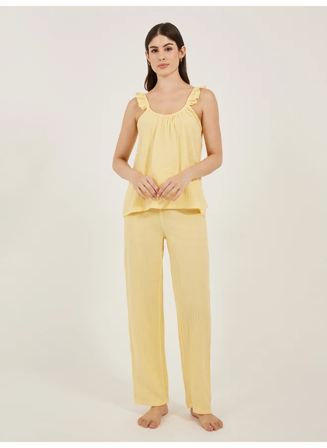 Styli Styli Unwind Cotton Gauze Ruffle Cami and Pyjama Set