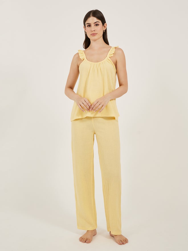 Styli Cotton Gauze Ruffle Cami and Pyjama Set - Image 1