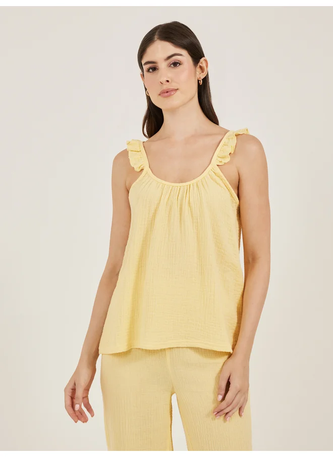 Styli Styli Unwind Cotton Gauze Ruffle Cami and Pyjama Set