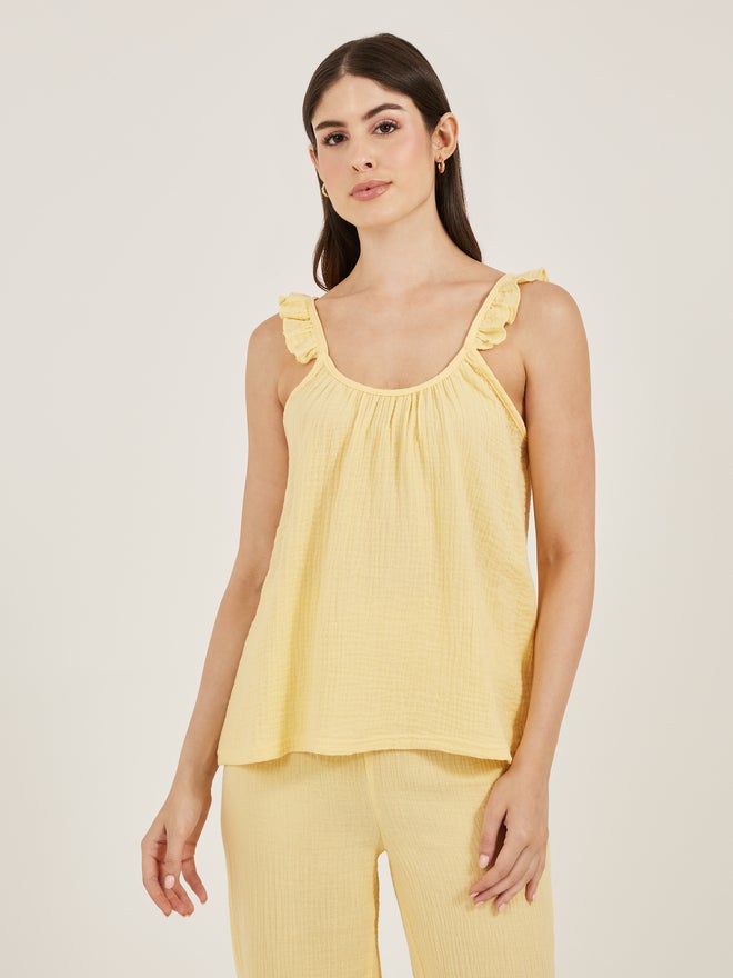 Styli Cotton Gauze Ruffle Cami and Pyjama Set - Image 2