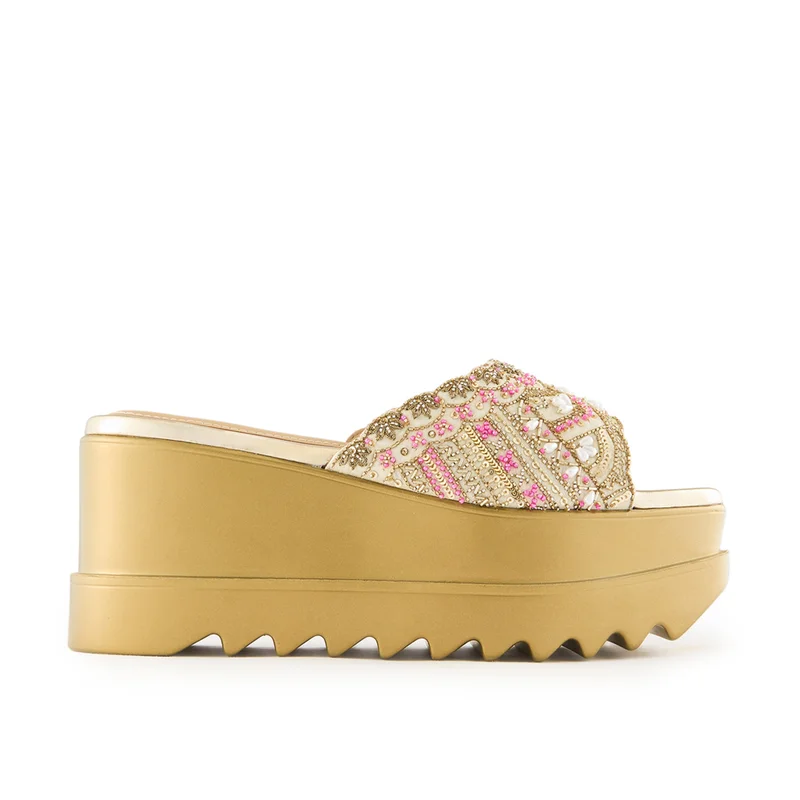 Anaar Anaar Vintage Wink Sandals – Handcrafted Raw Silk Open Sandals with Pearl & Sequin Embroidery