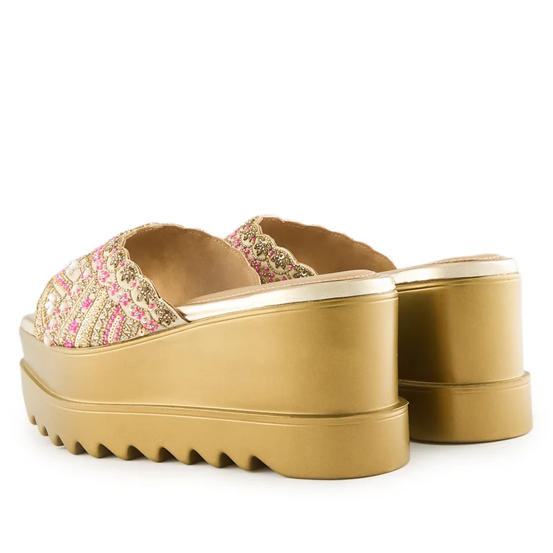 Anaar Anaar Vintage Wink Sandals – Handcrafted Raw Silk Open Sandals with Pearl & Sequin Embroidery