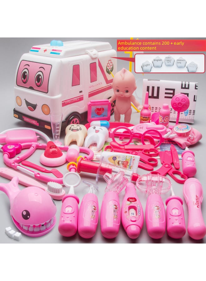 مجموعة ألعاب الطبيب للأطفال، صندوق الأدوات الطبية، سماعة الطبيب، حقن الطفل، سيارة إسعاف طبية - اللون: أزرق، سيارة طبية 58 قطعة / 29 × 19 × 24.5 سم - 1.1 كجم - Image 3