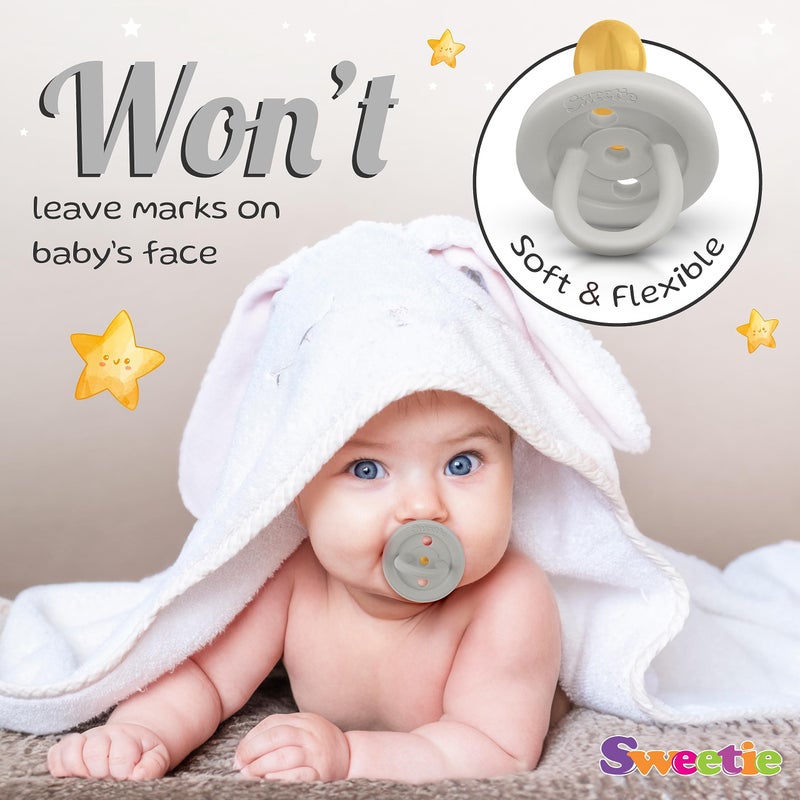 SWEETIE Rubber Pacifier Natural Rubber Pacifier Rounded Grey Medium 6-12 Month (Medium 6-12 Months, Grey) - Image 3